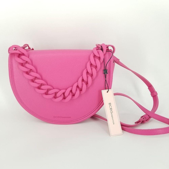 BCBGeneration Magenta Chain Crescent Crossbody Purse NWT - Picture 1 of 9